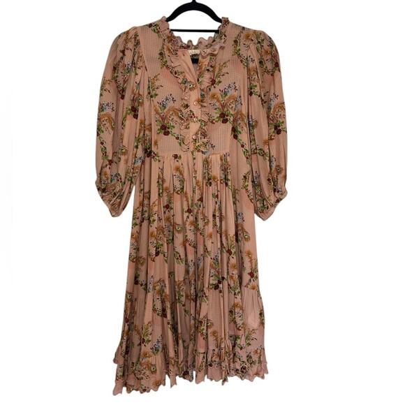 ByTiMo Floral Dobby Textured Ruffle Puff Sleeve Dress - Size S - Picture 3 of 7